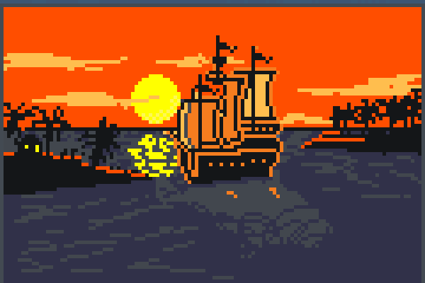 Sunset Ship Pixel Art