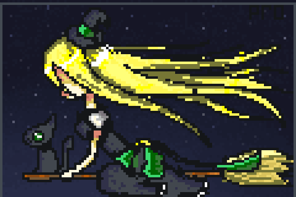 witch and a cat Pixel Art