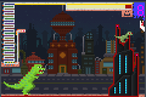 dinos in city x Pixel Art