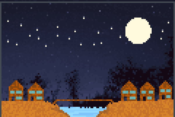 Night Village Pixel Art